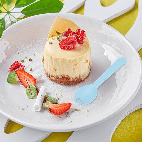 100 Pcs Mini Disposable Plastic Cake Fork, Fork and Spoon Two In One Tableware for Cakes, Desserts, Ice Cream