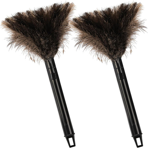 2 Pack Ostrich Feather Duster, 10 Inch Fluffy Natural Feather Duster with Plastic Handle, Extensible Cleaning Supplies