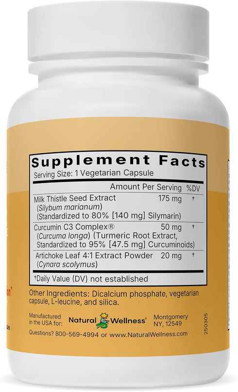 Natural Wellness Milk Thistle with Artichoke & Turmeric Advanced Liver Support Supplement for Detox, Regeneration