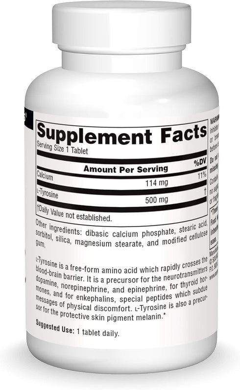 Source Naturals L-Tyrosine, Free Form Amino Acid Supplement, 50 Tablets