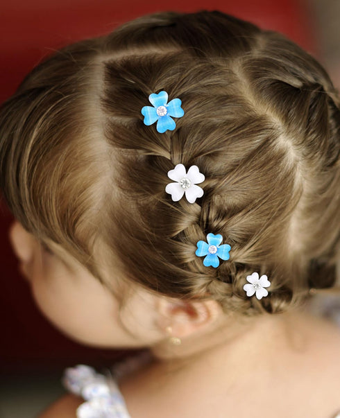 Wecoe 20 Pcs Small Blue White Flower Hair Clips, Tiny Mini Clips for Hair, Cute Decorative Hair Clips for Girls