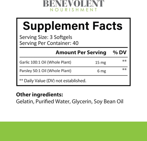 Benevolent Garlic Supplements Odorless - 1500 MG Aged Extract Oil Capsules, 120 Softgels - Antioxidant Immunity Support Garlic Pills & Promotes Healthy Cholesterol Levels - Non GMO 40 Day Supply