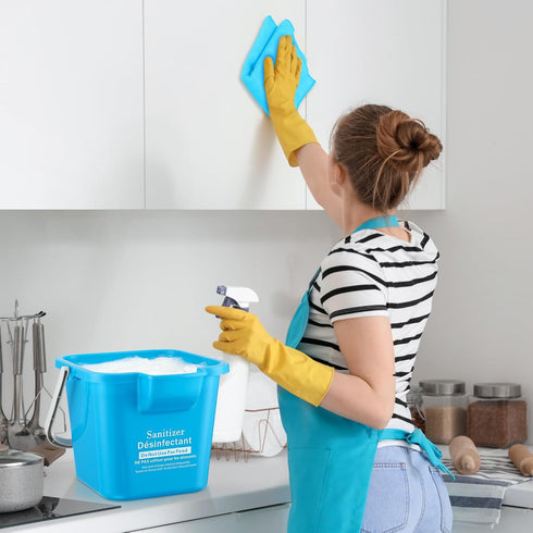 6 Sets 3 Quart Cleaning Bucket with Microfiber Cloths, Small Sanitizing Square Bucket for Household, Restaurant, Office