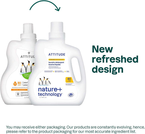 ATTITUDE Liquid Laundry Detergent, EWG Verified Laundry Soap, HE Compatible, Vegan and Plant Based Products, Cruelty-Free, Citrus Zest, 80 Loads, 67.6 Fl Oz