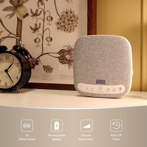 SE160 14 60-Hour Portable White Noise Sound Machine - August - Calming, Ambient Sleep Therapy - Soothing Sounds