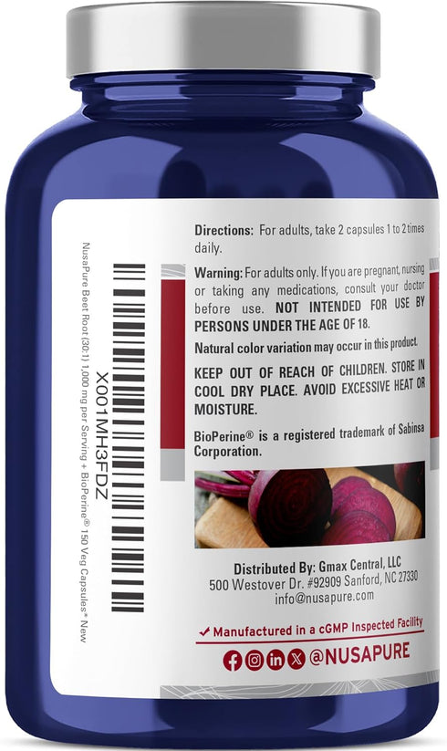 NusaPure Beet Root 30:1 Extract, 1000 mg Equivalent to 30,000 mg, 150 Veggie Caps, Vegan, Non-GMO