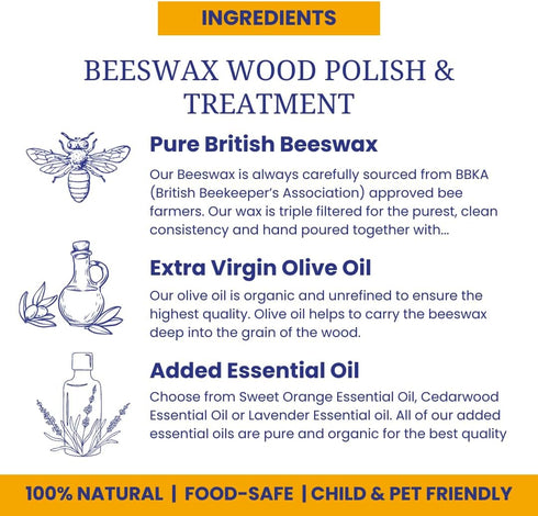 Beeswax Furniture Polish & Conditioner for Wood, Lavender 3.4 Fl Oz, Enhances Natural Beauty, Seals & Protects