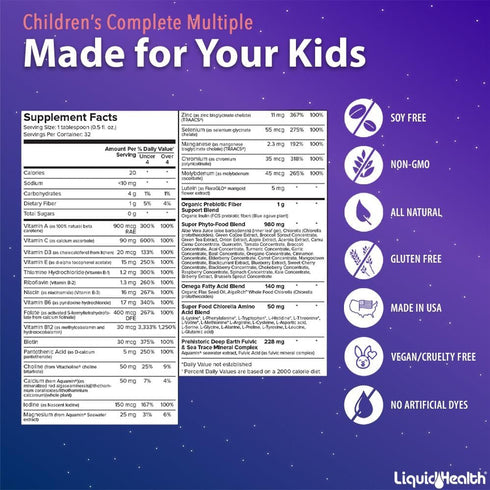 LIQUIDHEALTH 16 Oz Kids Liquid Multivitamin, Essential Vitamins & Minerals Supplement, Gluten Free