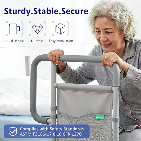 Xentrawave 350 LBS, Bed Rails for Elderly Adults, ASTM Approved Bed Assist Rail with Dual Non-Slip Handles for Easily