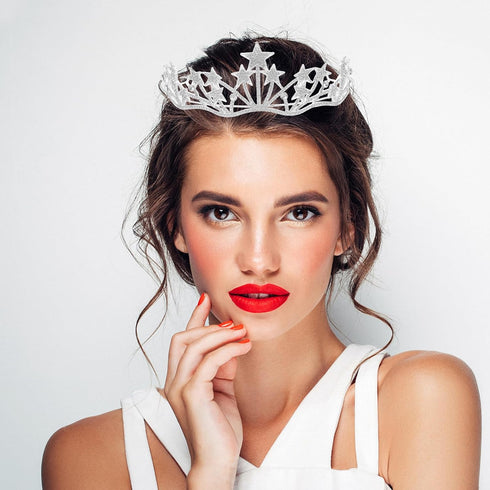 Lurrose Star Shaped Rhinestone Crowns, Bridal Tiaras Headpiece for Wedding Ceremony Party