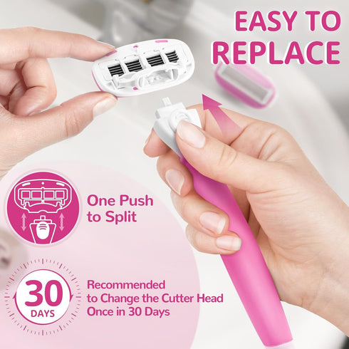 Razors for Women with 2 Non-Slip Handles, 14 Razor Refills, 5 Premium Blades, Disposable Razor with Shower Holder, Pink