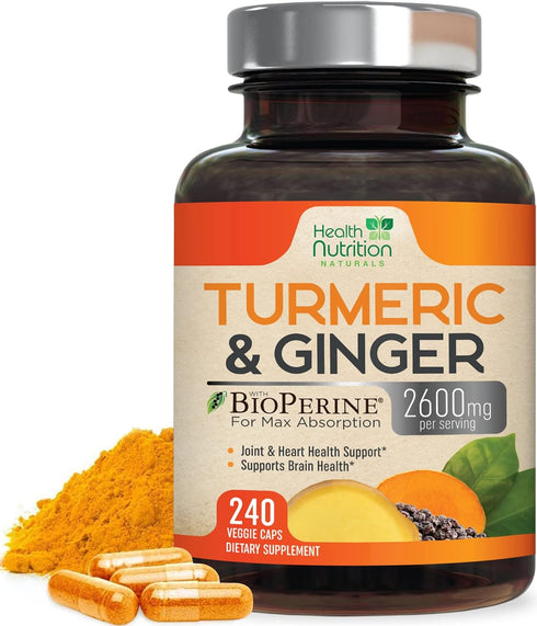 Turmeric Curcumin Supplement 2600mg with Organic Ginger & Turmeric, 95% Curcuminoids, BioPerine for Best Absorption