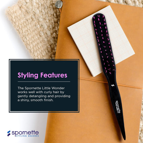 Spornette Boar Bristle Hair Brush, Little Wonder Teasing Brush for Volume (Pink)