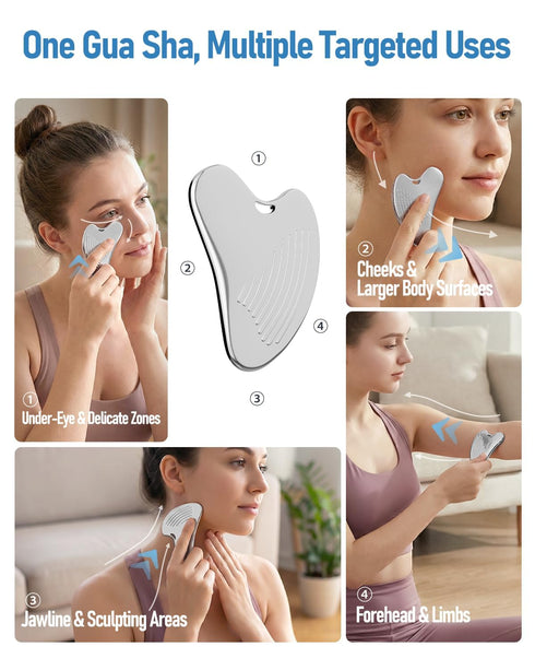 Set, 3-in-1 Yeamon Gua Sha Facial Tools & Massager Stainless Steel Skin Care Tools for Face and Body, Head Massage