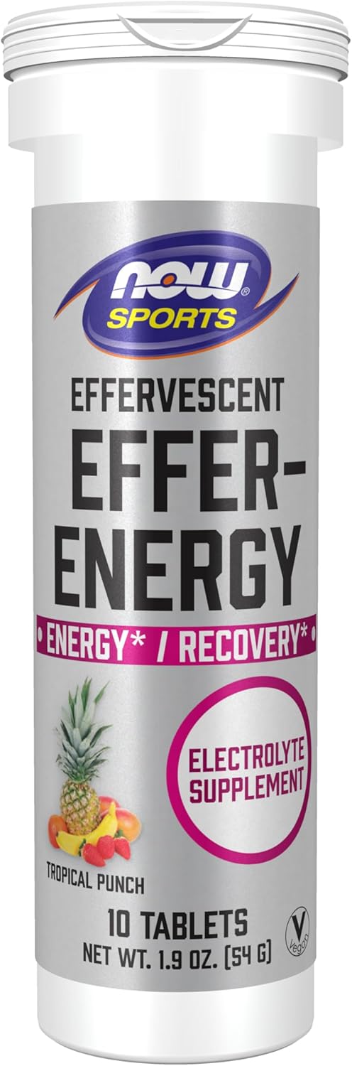 NOW Foods Sports Nutrition, Effervescent Effer-Energy, Tropical Punch Electrolyte Supplement, Energy/Recovery, 10