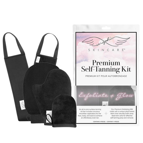 Seraphic Skincare 4-Piece Self Tanner Kit - Includes Premium Exfoliating Mitts and Applicator Belt for Perfect Tan