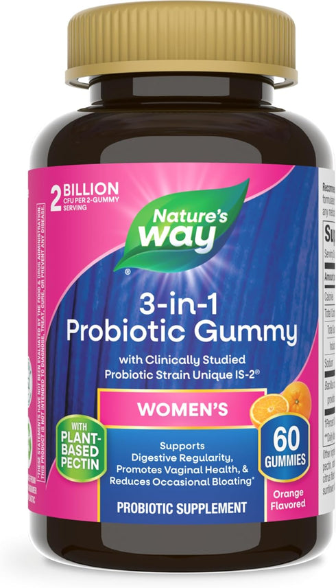 Nature's Way 3-in-1 Women’s Probiotic Gummies, 60 Gummies, Supports Digestive & Vaginal Health, Gluten Free