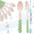 mifengda 120Pcs Christmas Disposable Wooden Spoons Green Stripe Wooden Spoons Striped Tasting Spoons Christmas Candy
