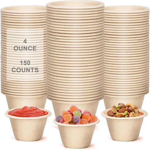 4oz Small Paper Bowl, 150 Pack Disposable Chili Bowls, Compostable Bagasse Fiber Bowls for Condiments