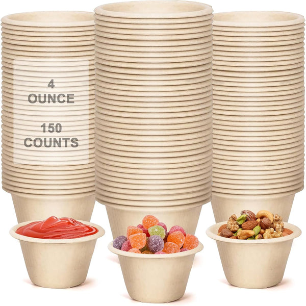 4oz Small Paper Bowl, 150 Pack Disposable Chili Bowls, Compostable Bagasse Fiber Bowls for Condiments