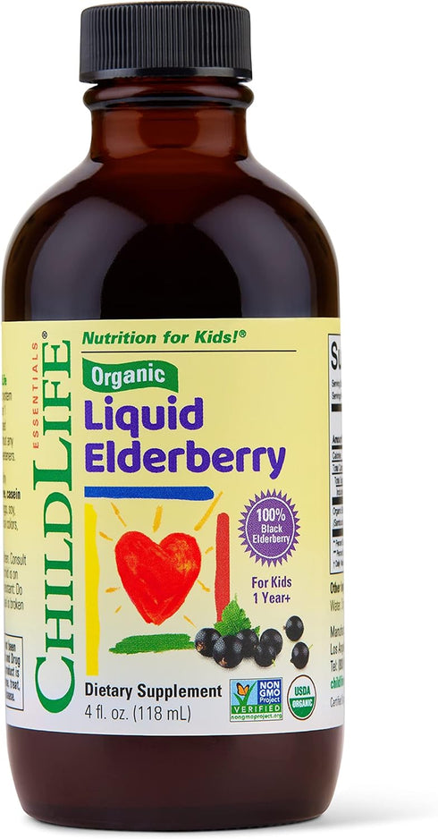 CHILDLIFE Essentials Organic Liquid Elderberry - Elderberry Syrup for Kids Immune Support, Non-GMO, 4 Fl Oz