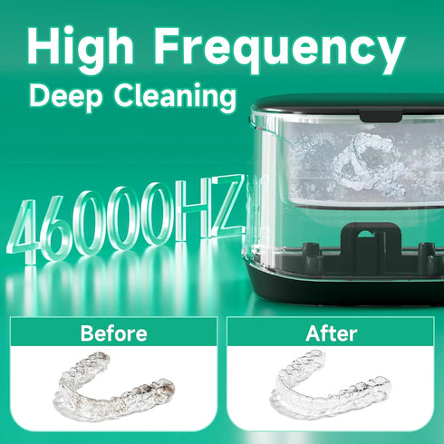 Ultrasonic Cleaner Portable, 46KHZ Professional Denture Cleaner, Ultrasonic Retainer Cleaner for Electric Toothbrush Head, Denture, Mouth Guard, Ring, Jewelry, Earrings, Silver (220ml, Green)