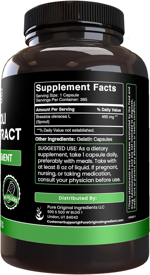 PURE ORIGINAL INGREDIENTS (365 Broccoli Extract Powder Capsules Capsules) Pure, No Artificial Color, No Fillers