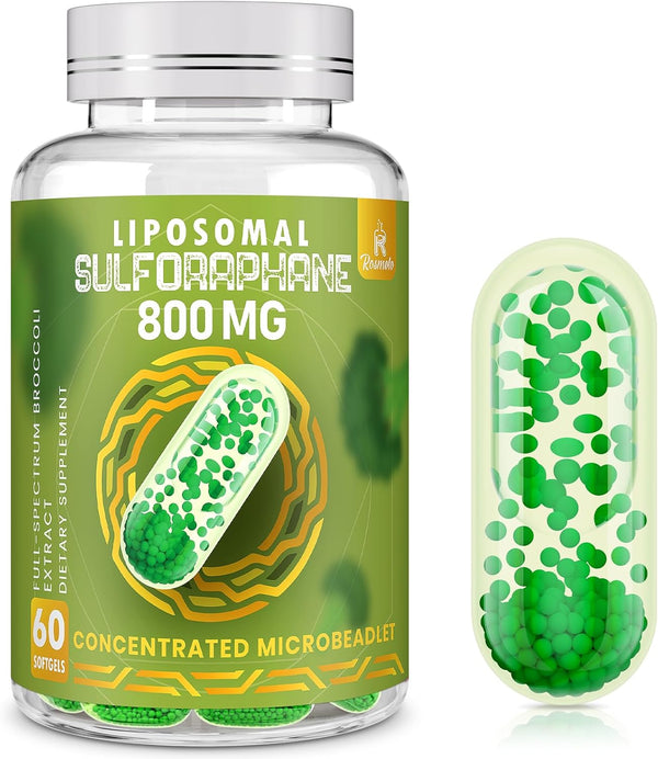 800 MG Liposomal Sulforaphane, Full-Spectrum Broccoli Extract, Antioxidant & Liver Supplement, 60 Softgels