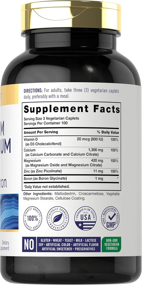 Carlyle Calcium Magnesium Zinc with Vitamin D3 and Boron | 300 Caplets | Vegetarian, Non-GMO Supplement