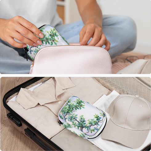 Skerhhux 7 Plant Tree Green Pill Case Travel Pill Organizer Weekly Day Portable with Zipper Medicine Box Pill Case