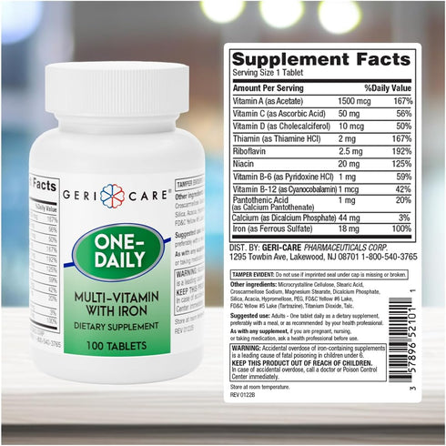 Tablets,100 Count (Pack 1) GeriCare One-Daily Multi-Vitamin with Iron