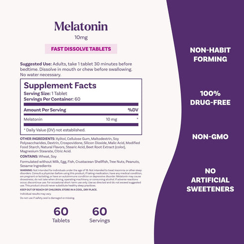 Natrol Fast Dissolve Melatonin 10 mg, Sleep Support Supplements for Adults, 60 Citrus-Flavored Tablets, Up to 60 Day