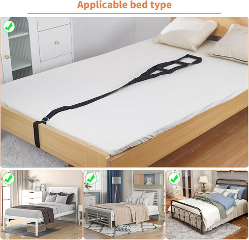 Munzong Bed Ladder Assist Black Pull Up - Sit Up Assist Device, Assistive Bedside Straps with Handle Strap, Portable