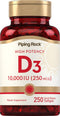 Piping Rock Vitamin D3 10000 IU | 250 Softgels | High Potency, Non-GMO, Gluten Free Supplement