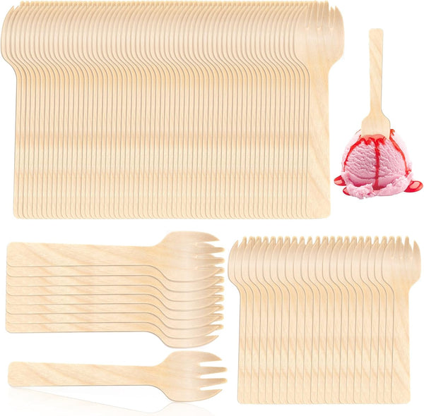 200 Pack 4" Mini Wooden Spork, Biodegradable Birchwood Disposable Spork for Camping, Party, Wedding