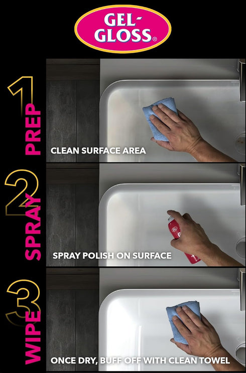 TR 12 oz. Gel-Gloss Kitchen & Bath Polish Aerosol | Carnauba Cleaner Wax Formulation | Removes Water Spots, Light