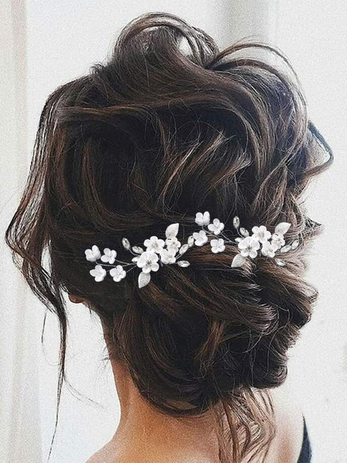 Heread Flower Bride Wedding Hair Pins - Silver Crystal Bridal Hair Pieces Leaf Accessories (Pack of 2)