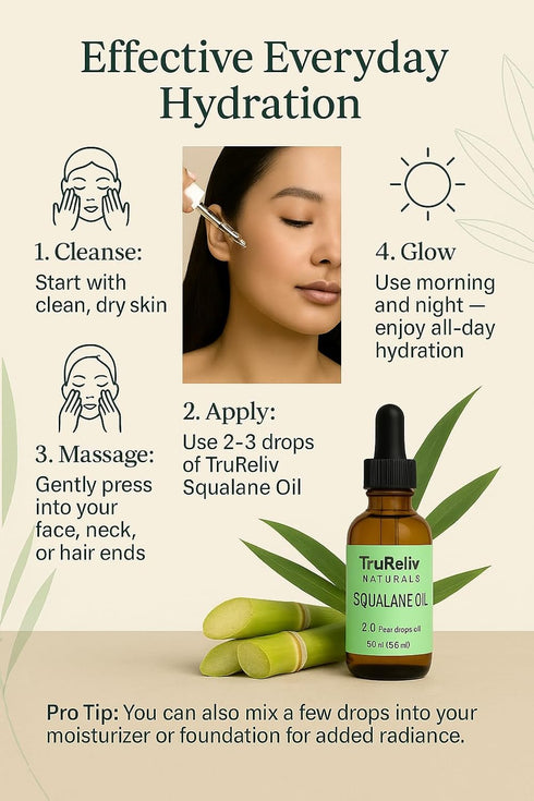 Squalane 100% Pure Plant Derived Face Oil 2 Fl Oz, All Natural Hydrating Moisturizer for Skin, Body, Hair