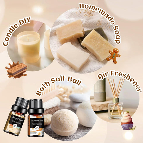 Bakery Essential Oils Set - Fragrance Oil for Home Diffusers, Candle Making - Pumpkin Pie, Coffee Cake, 6x10ML