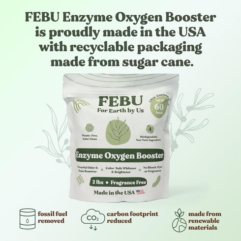 FEBU Enzyme Oxygen Laundry Booster - Fragrance Free, 2lbs, Natural Stain Remover, Plant-Based