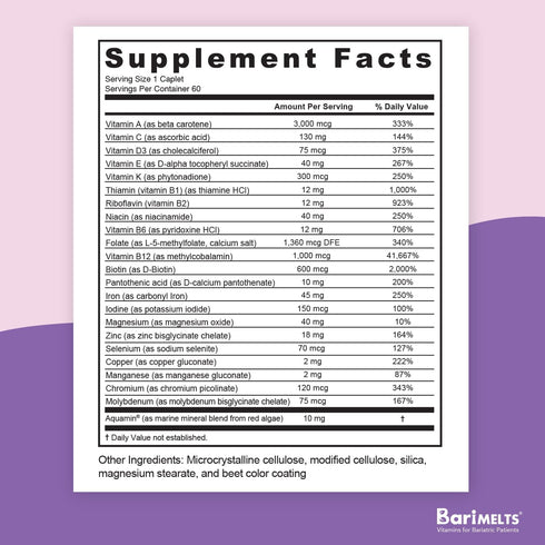 BariMelts The Step Up Once Daily Bariatric Multivitamin with Iron - 60 Caplets, Sugar-Free