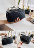 Large Capacity Checkered Makeup Bags - Portable Travel Cosmetic Bags with Divider and Handle Pouch (A-Black)
