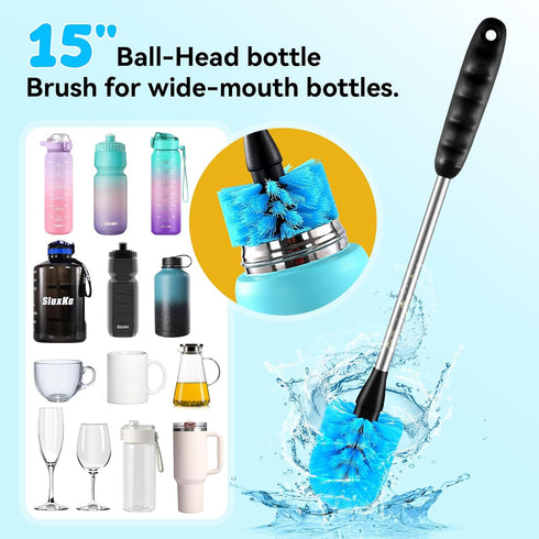 TOOUT Set 3 1 Bottle Brush with Straw Cleaner Brush and in Cup Lid Cleaning Brush, Water Bottle Cleaner with Long