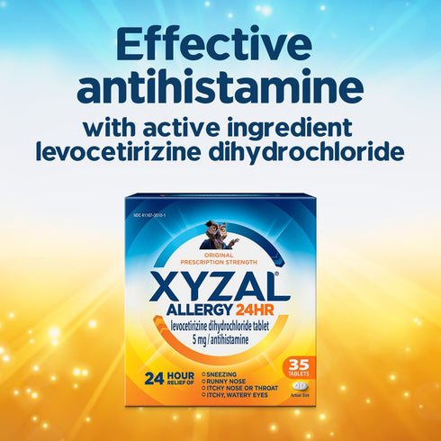 Xyzal 24 Hour Allergy Relief Medicine, Levocetirizine Dihydrochloride Tablets, 35 Count