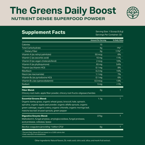 Proper, The Greens Daily Boost Organic Greens Powder. Whole Food, Apple Flavour Veggie Powder Superfood