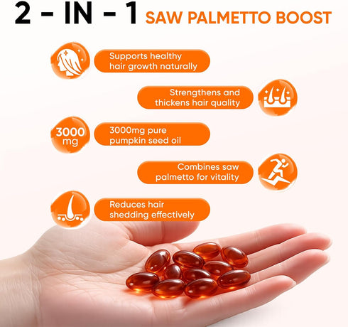 hanachi 2 1 3000mg 300 (1) Pumpkin Seed Oil Capsules, in Pumpkin Seed Oil with Saw Palmetto for Hair, Pure & Natural