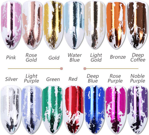 SILPECWEE 10 Rolls Gold Rose Gold Flakes, Metallic Nail Transfer Foils for Nail Art Stickers