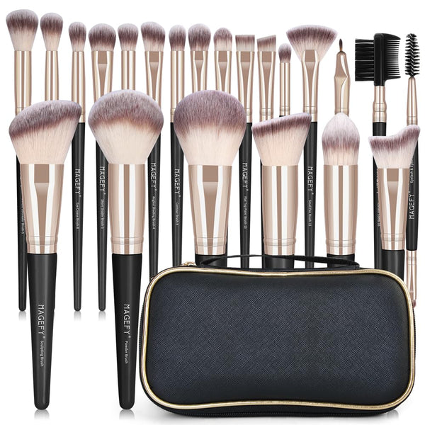 MAGEFY 22 Pcs Professional Premium Synthetic Makeup Brush Set with Case (Blackgold)