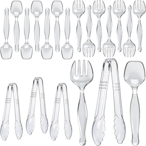 LSLYHTC Plastic Serving Utensils, Clear Serving Spoons Set Including 4 Disposable Plastic Tongs