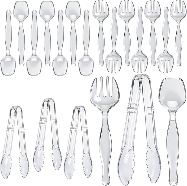 LSLYHTC Plastic Serving Utensils, Clear Serving Spoons Set Including 4 Disposable Plastic Tongs